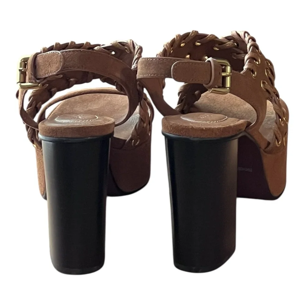 See By Chloé NWOB Tan Suede Platform Sandals 38 Lace-Up Grommet Boho Designer